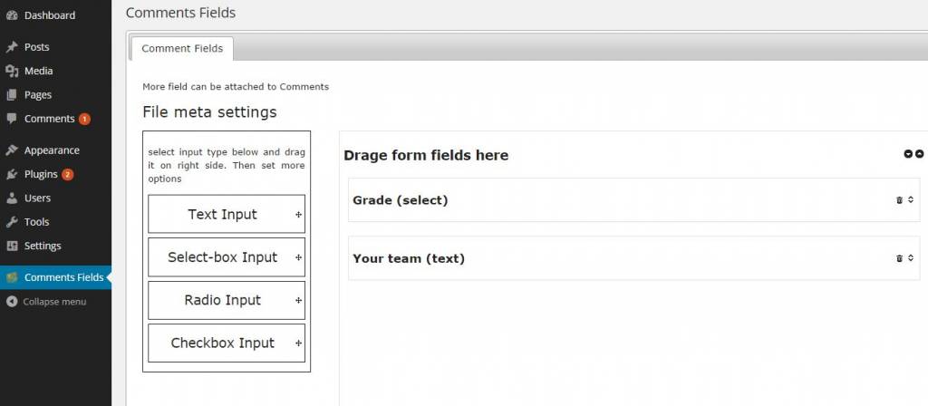 wp comment fields 插件后台管理界面