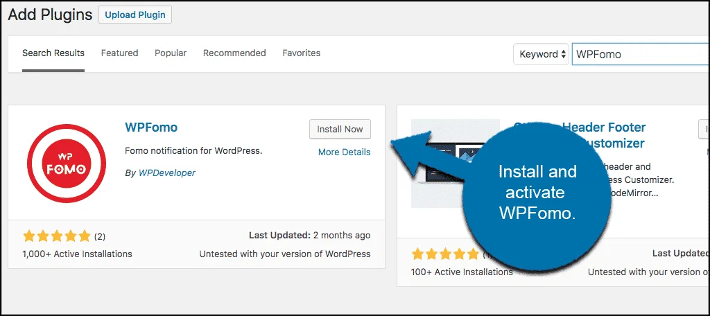 Install and activate wpfomo