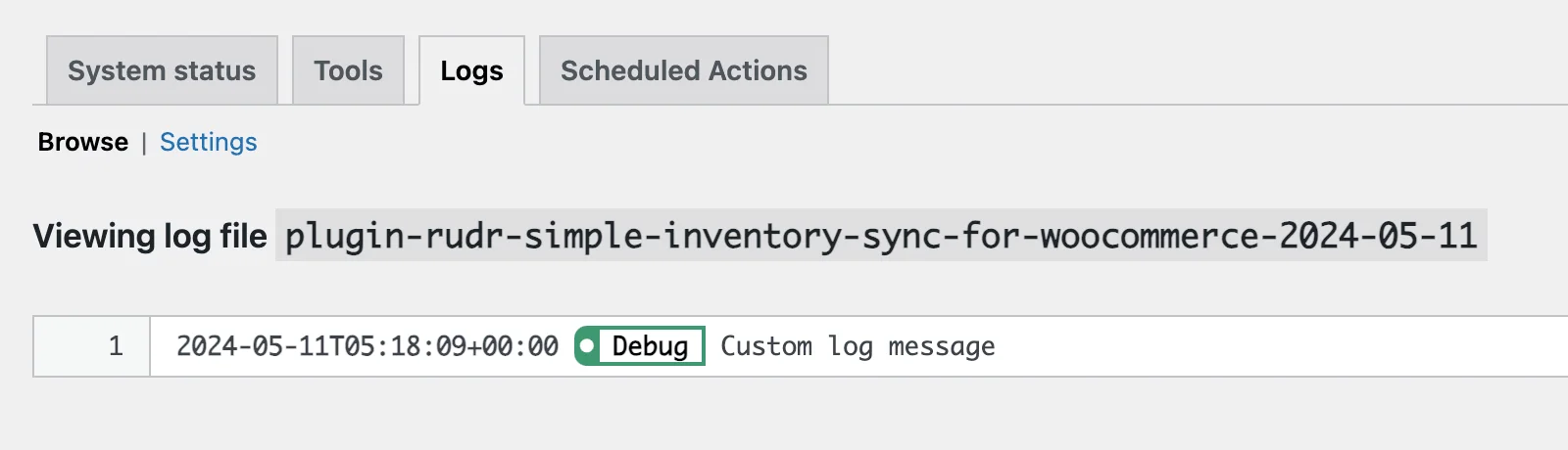 Create a debug log message in WooCommerce