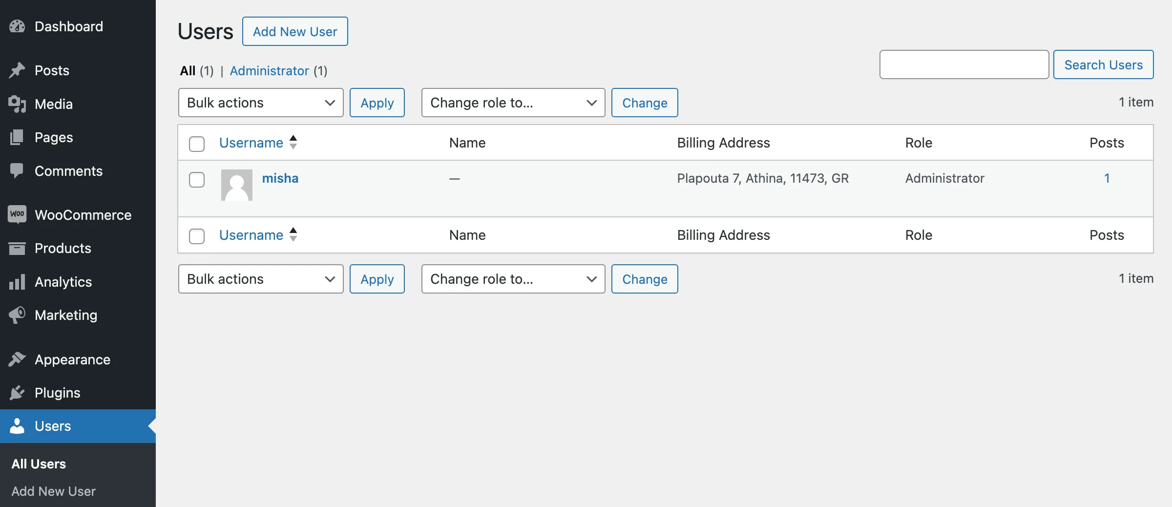 billing address column in users table